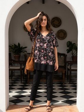 BloomChic Black Floral V-Neck Blouse